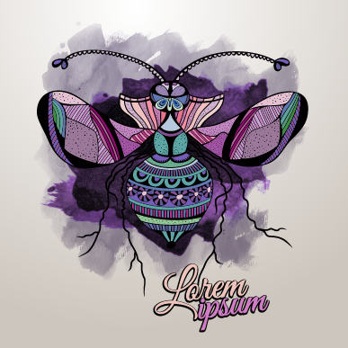 Colored Insect and watercolor background vector 01