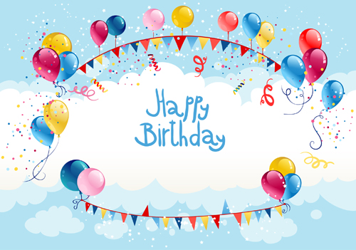 Colored balloon summer birthday cards vector 02