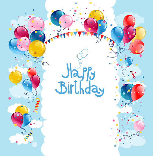 Colored balloon summer birthday cards vector 04