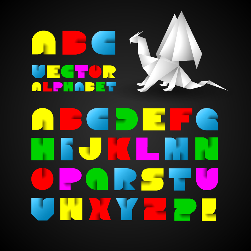 Colorful origami alphabet vector set
