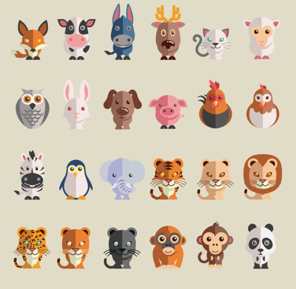 Cute cartoon animals free icons vector