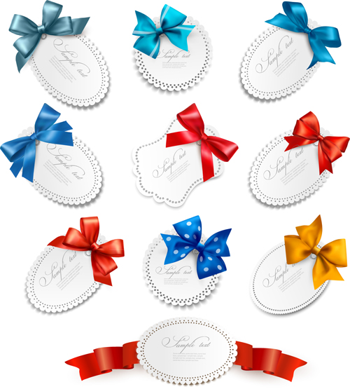 Exquisite ribbon bow gift cards vector set 15