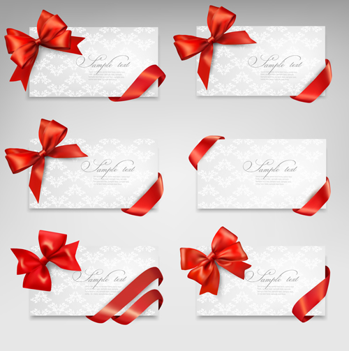 ribbon bow gift cards vector set 26 Exquisite ribbon bow gift cards vector set 26