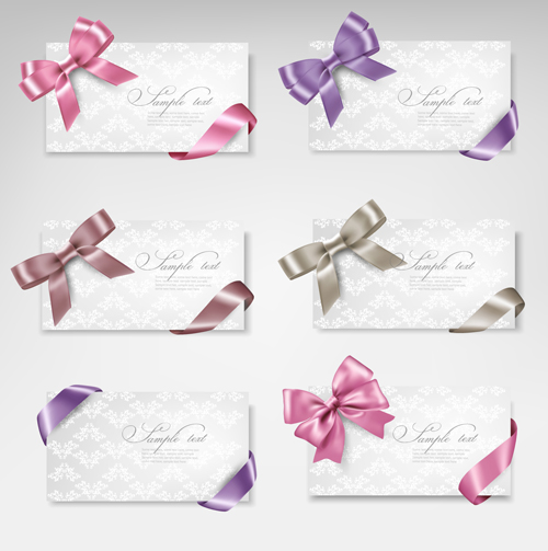 ribbon bow gift cards vector set 28 Exquisite ribbon bow gift cards vector set 28