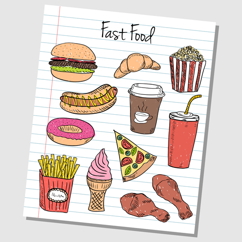 hand-draw hand drawn food fast food elements element 