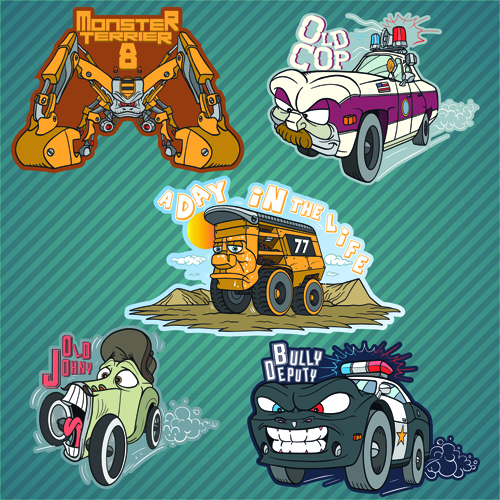 Funny cartoon transport elements vector 01