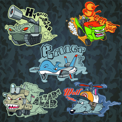 Funny cartoon transport elements vector 03