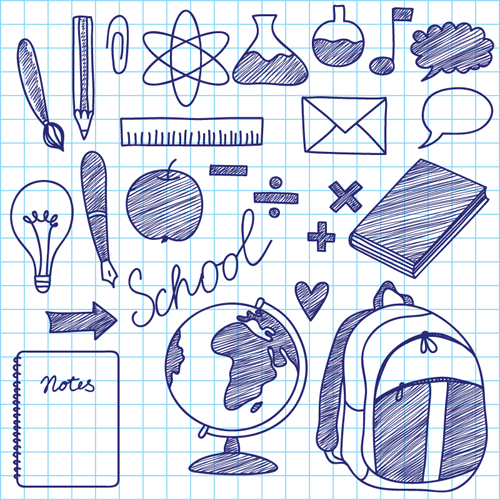 Hand drawing blue school elements vector