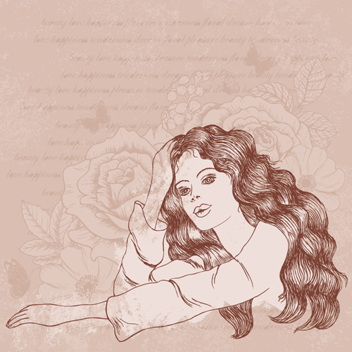 Hand drawn Fashion woman vector background set 04