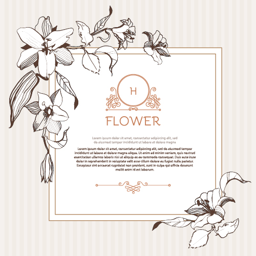 Hand drawn flower vintage frame vector 01