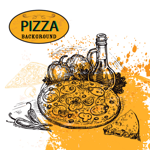 sketch pizza hand drawn background 