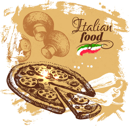 Hand drawn pizza sketch background vector 03