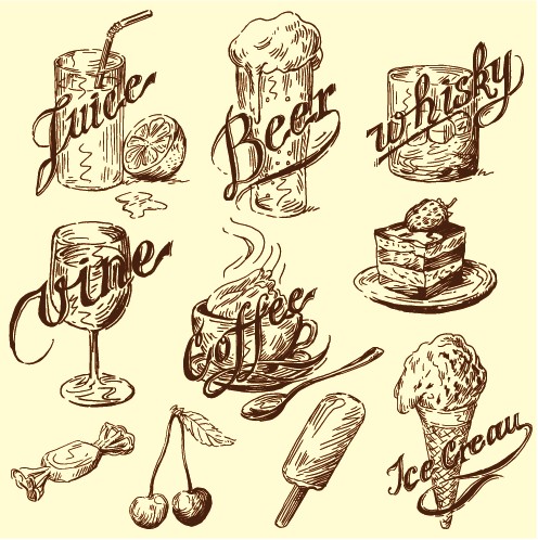 Hand drawn vintage food Illustrations vector 03