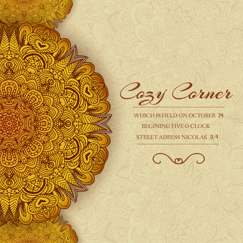 Ornate retro floral cards vector material 01