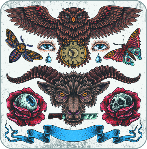 tatoo creative design vector set 04 Retro tatoo creative design vector set 04