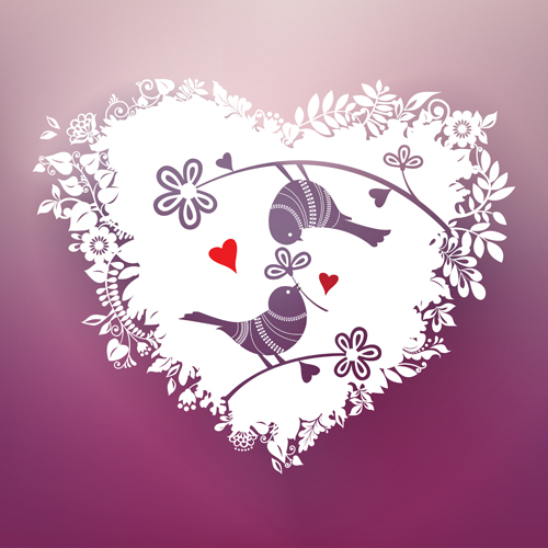 romantic hearts floral birds 
