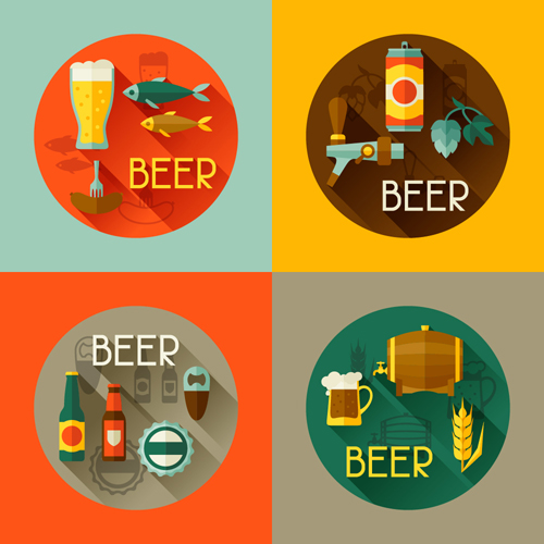 Round beer labels flat vector