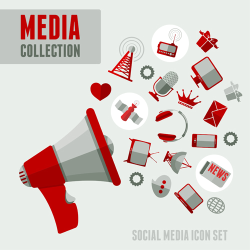 Social media icons red style vector 02
