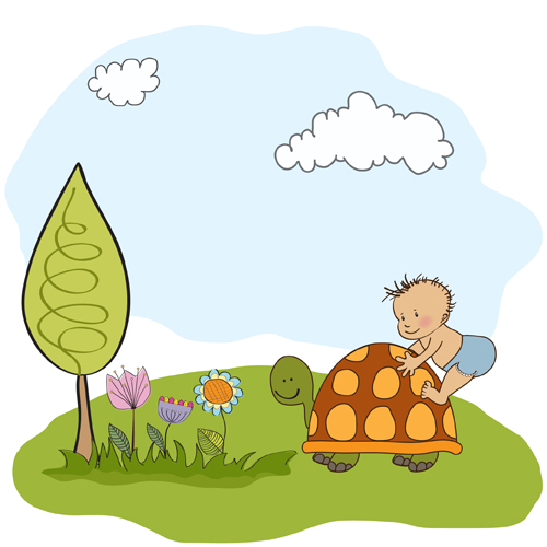 Spring cute Baby cards vector 03