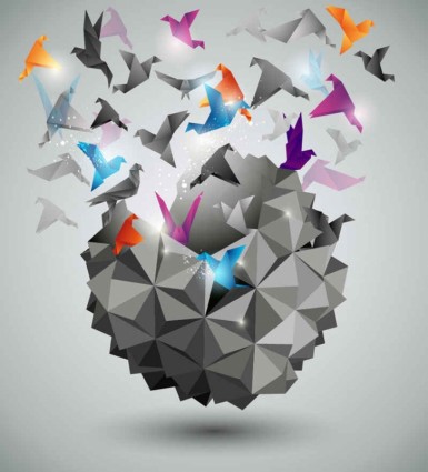 3D paper cranes background art vector 3D paper cranes background art vector