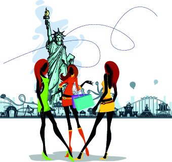 Stylish women vector illustration set 03