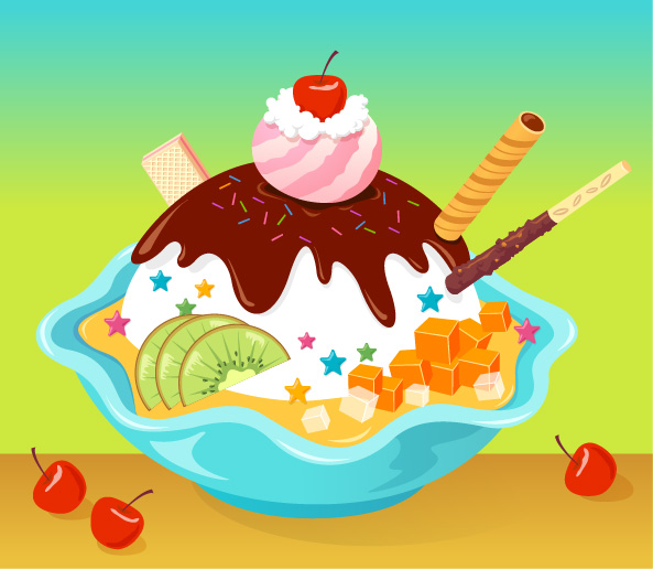 vector kiwi fruit ice cream fruit cream cherry cartoon 