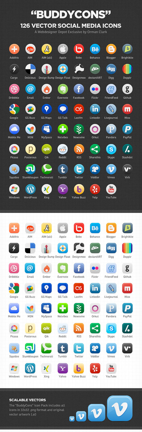 126 Kind social media icons set