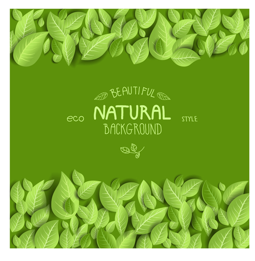 Beautiful green leaves natural background vector 02