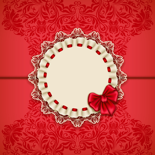 Beautiful lace and bow birthday cards vector 01
