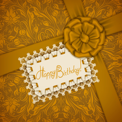 Beautiful lace and bow birthday cards vector 02