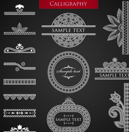 Set of ornate Calligraphy border pattern vector 01