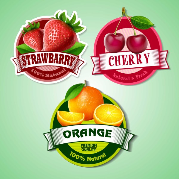 Cherry with strawberry and orange labels vector