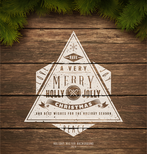 Christmas elements and vintage wooden background vector