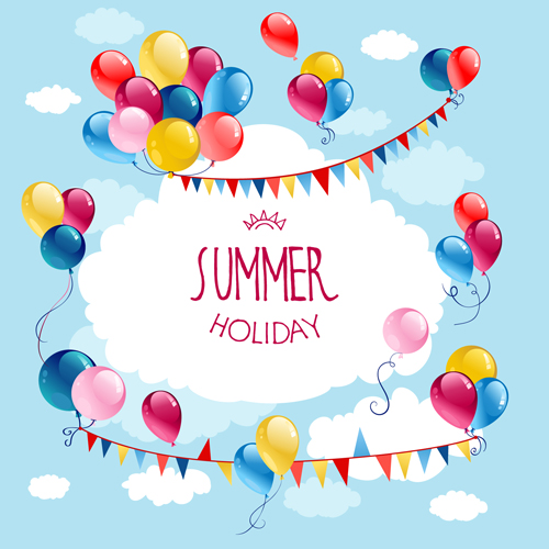 Colored balloon summer birthday cards vector 01