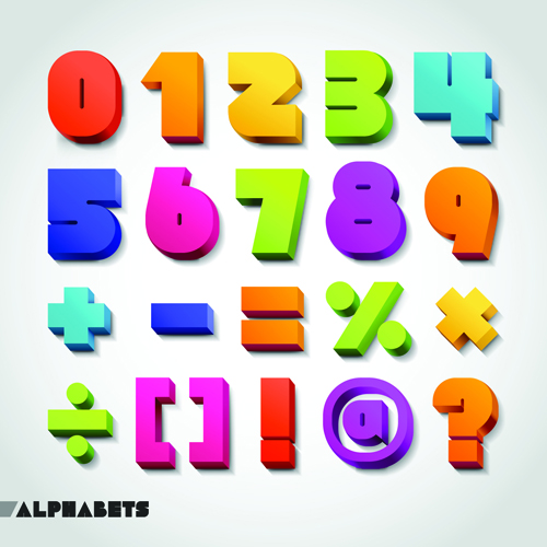 Creative 3D colored numbers and symbols vector