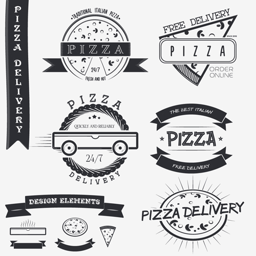 vintage pizza logos labels 