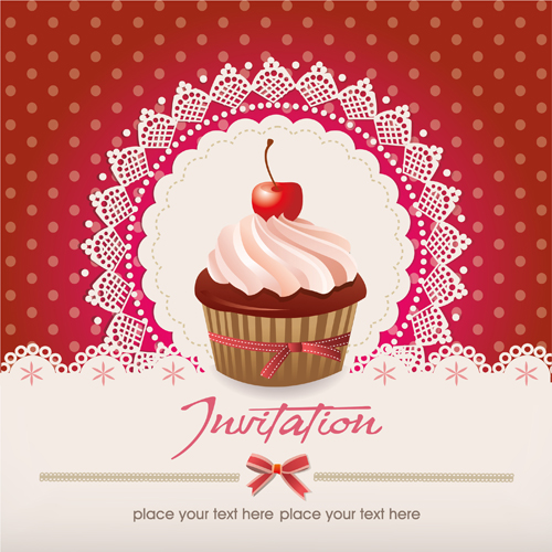 cupcakes vector invitation cards 03 Cute cupcakes vector invitation cards 03