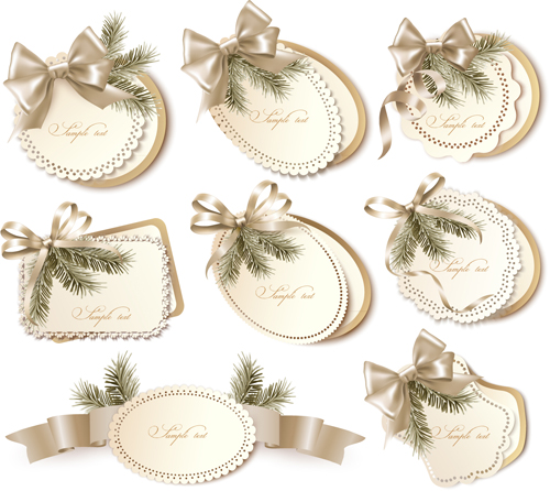 ribbon bow gift cards vector set 21 Exquisite ribbon bow gift cards vector set 21