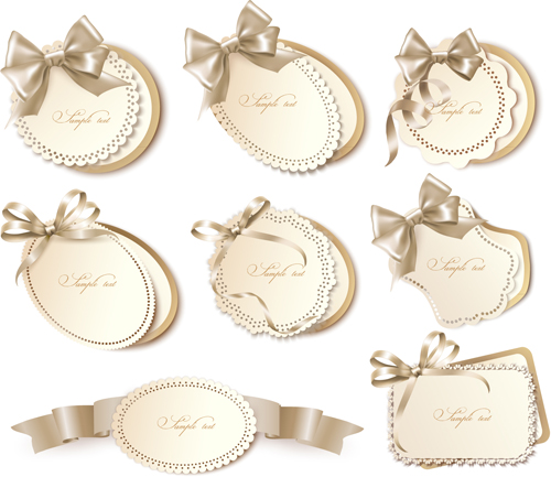 ribbon bow gift cards vector set 22 Exquisite ribbon bow gift cards vector set 22
