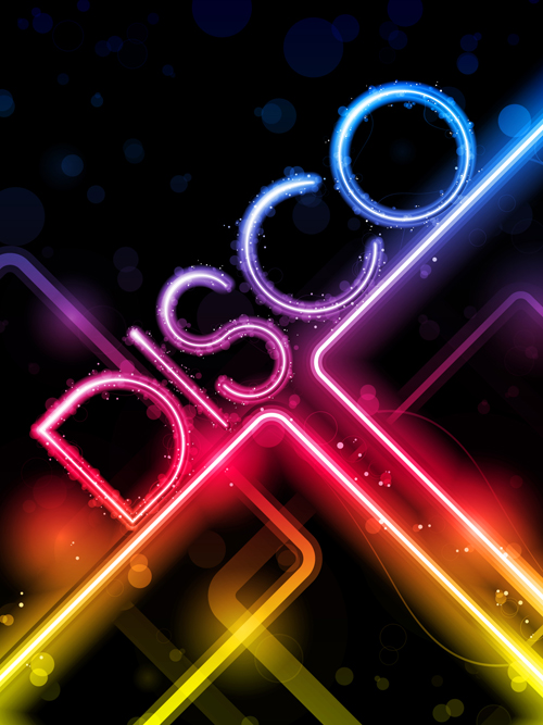 Neon disco music party flyers design vector 01