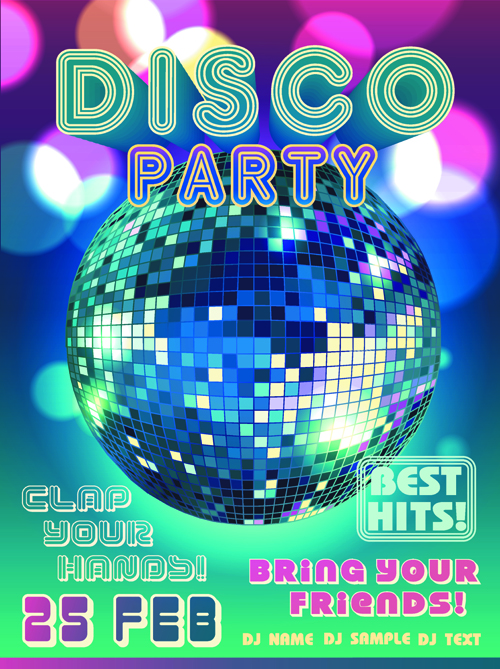 music party flyers design vector 02 Neon disco music party flyers design vector 02