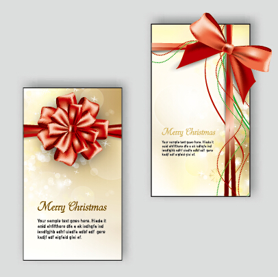 Ornate christmas bow greeting cards vector 02