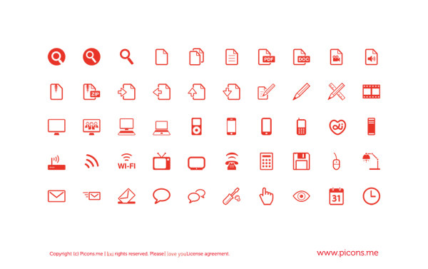 Red outline web icons