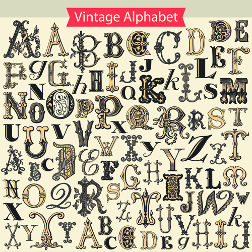 vector material Retro font material alphabet 