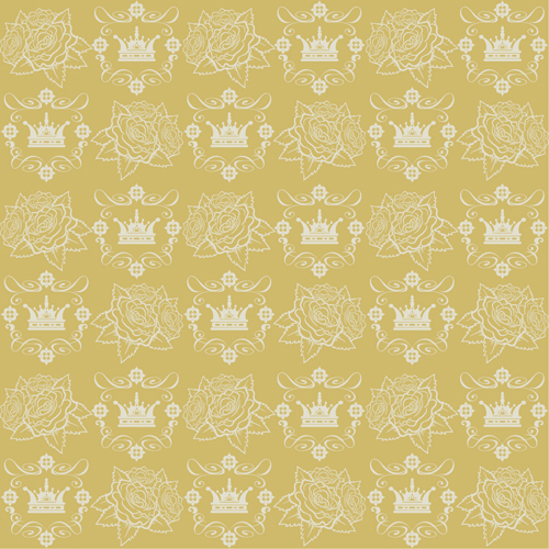 Retro floral with crown vector seamless pattern 17