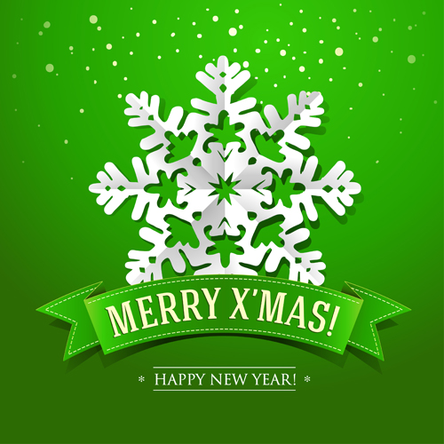 Snowflakes and green Christmas background vector