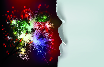 Tear Paper with Christmas fireworks background vector 01