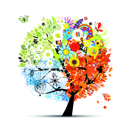 with four seasons vector material 01 Tree with four seasons vector material 01