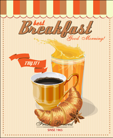 o breakfast poster design graphic 01 Vector retro breakfast poster design graphic 01