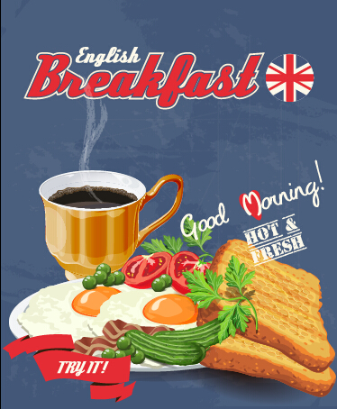 o breakfast poster design graphic 02 Vector retro breakfast poster design graphic 02